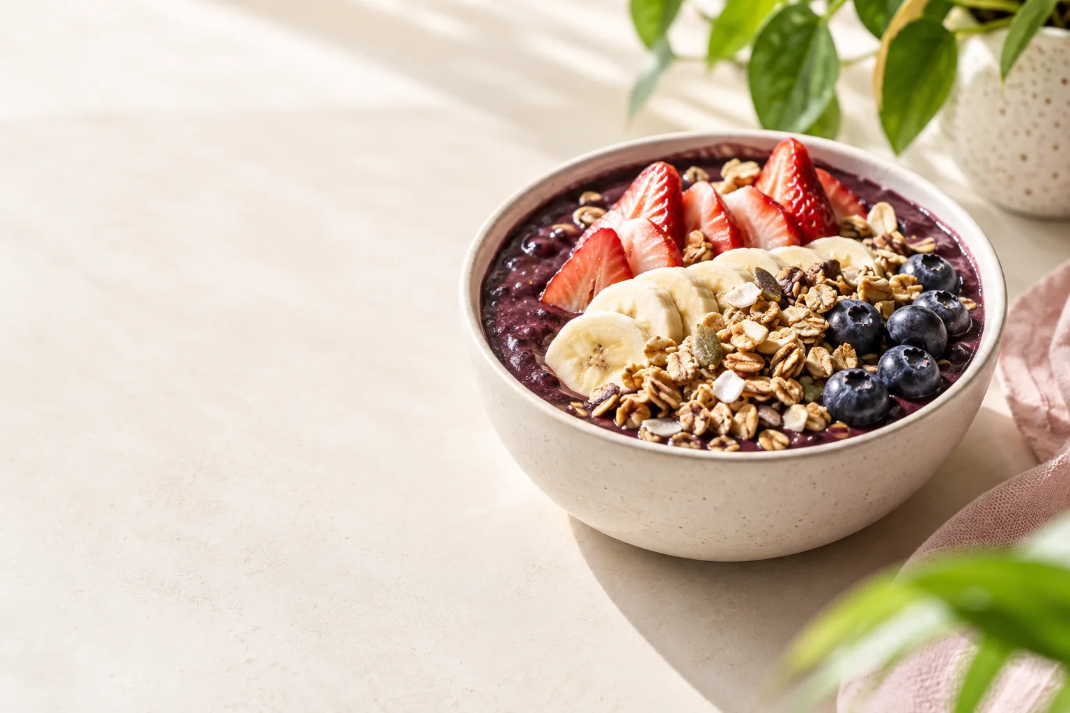 Illustrative açaí bowl with fresh fruit and granola