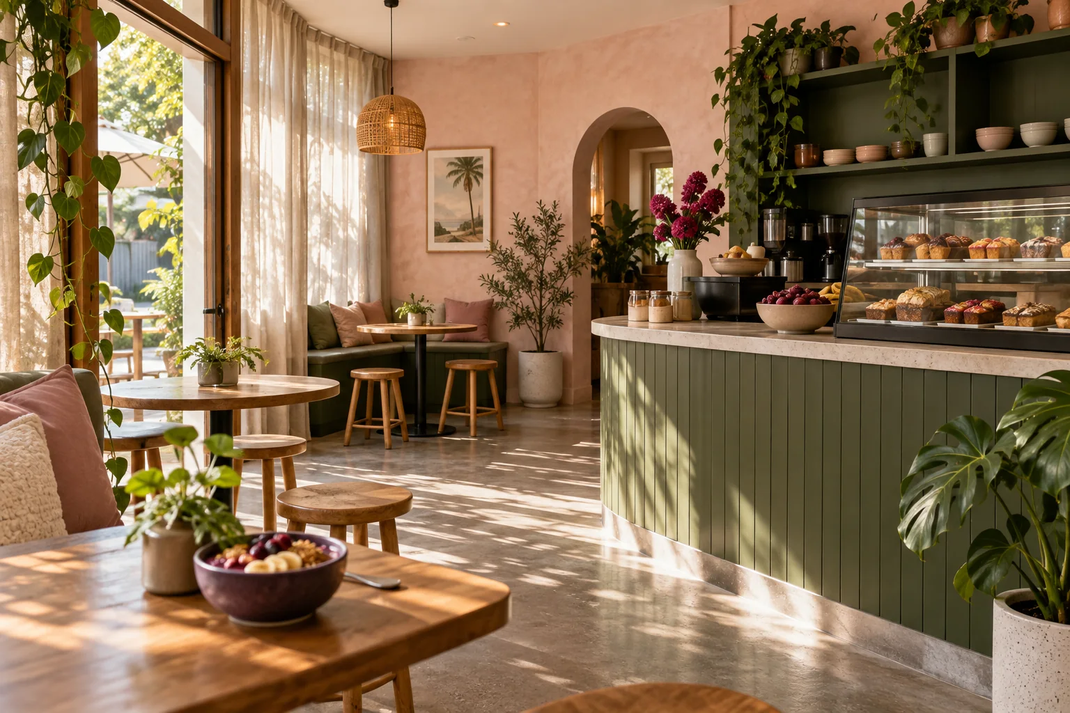 Illustrative warm café interior